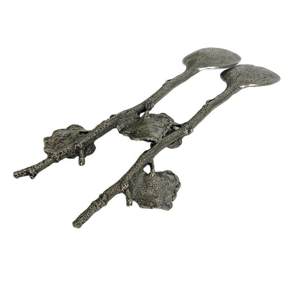 Geranium Leaf Salad Servers Metalware Twig Handles - Picture 10 of 10